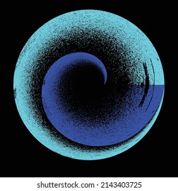 Sprayed spiral.Graffiti art design . Noise dispersion circle logo . Spray effect .Grunge, grainy, gritty texture . Distressed element .vector 
