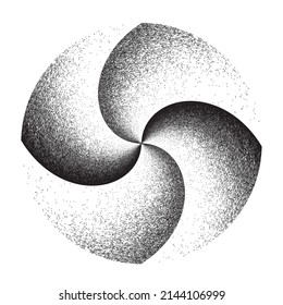 Sprayed spiral.Graffiti art design . Noise dispersion circle logo . Spray effect .Grunge, grainy, gritty texture . Distressed element .vector 