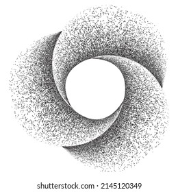 Sprayed spiral.Graffiti art design . Noise dispersion circle logo . Spray effect .Grunge, grainy, gritty texture . Distressed element .vector 