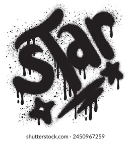 Sprayed star font graffiti with over spray in black over white.Vector Illustration for printing, backgrounds, posters, stickers.