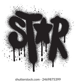 Grafiti de fuente de estrella rociado con sobre spray en negro sobre blanco. Ilustración vectorial para imprimir, fondos, carteles, pegatinas.