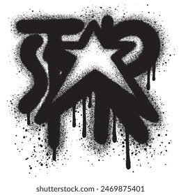 Grafiti de fuente de estrella rociado con sobre spray en negro sobre blanco. Ilustración vectorial para imprimir, fondos, carteles, pegatinas.
