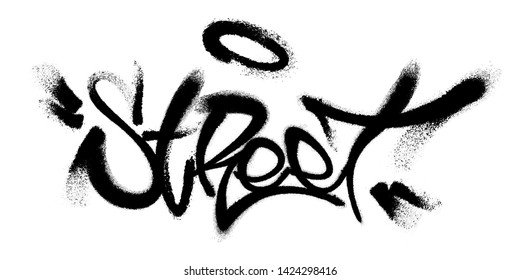 Sprayed street font graffiti with overspray in black over white. Vector illustration.