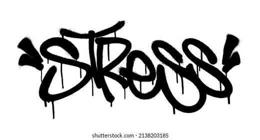 Sprayed stress font graffiti with overspray in black over white. Vector illustration.