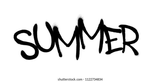 Sprayed summer font graffiti with overspray in black over white. Vector graffiti art illustration.