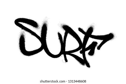 Sprayed surf font graffiti with overspray in black over white. Vector illustration.