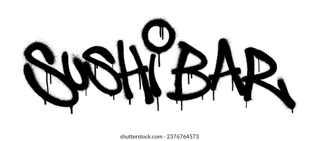 Sprayed sushi bar font graffiti with overspray in black over white. Vector illustration.