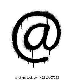 Sprayed AT symbol in graffiti style with overspray in black over white. Vector illustration.