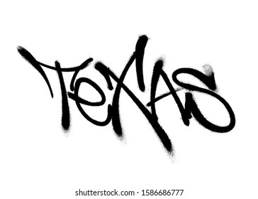 Sprayed Texas font graffiti with overspray in black over white. Vector illustration.