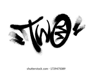 Sprayed two font with overspray in black over white. Vector illustration.
