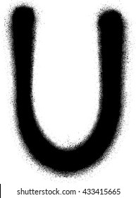 sprayed U font graffiti in black over white