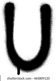 sprayed U font graffiti with leak in black over white
