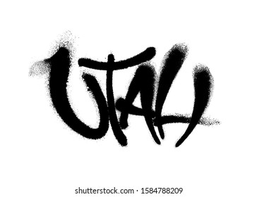 Sprayed Utah font graffiti with overspray in black over white. Vector illustration.