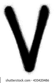 sprayed V font graffiti in black over white