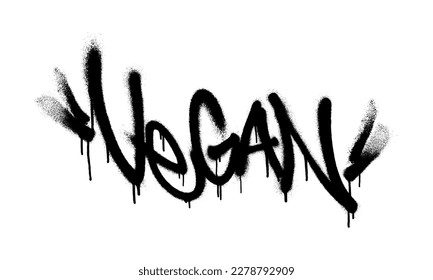 Sprayed vegan font graffiti with overspray in black over white. Vector illustration.