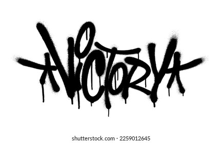 Graffiti de fuentes de victoria rociadas con aerosol en blanco y negro. Ilustración vectorial.