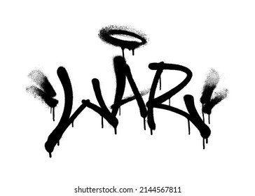 Sprayed war font graffiti with overspray in black over white. Vector illustration.