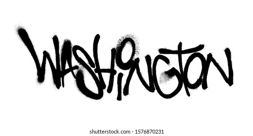 Sprayed Washington font graffiti with overspray in black over white. Vector illustration.