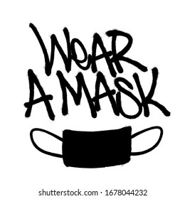 Sprayed wear a mask font with overspray in black over white. Vector illustration.
