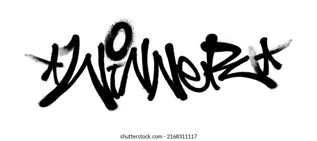 Sprayed winner font with overspray in black over white. Vector illustration.