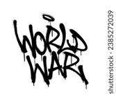Sprayed world war font graffiti with overspray in black over white. Vector illustration.