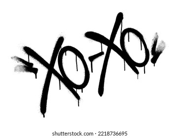 Sprayed xo - xo font graffiti with overspray in black over white. Vector illustration.
