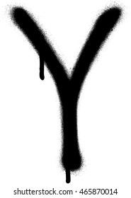 sprayed Y font graffiti with leak in black over white