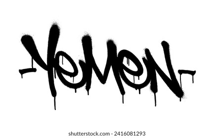 Sprayed Yemen font graffiti with overspray in black over white. Vector illustration.