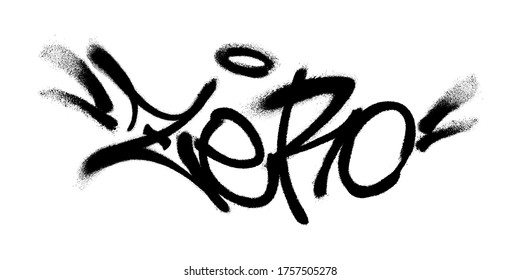 Sprayed zero font with overspray in black over white. Vector illustration.