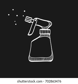 Sprayer bottle icon in doodle sketch lines. Gardening laundry water liquid softener