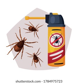 Sprayer Bottle of Mite or Tick Insecticide, Pest Control Service, Detecting and Exterminating Insects Vector Illustration