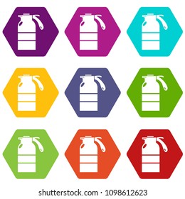Sprayer container icons 9 set coloful isolated on white for web