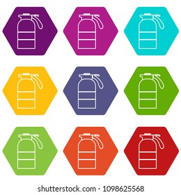 Sprayer container icons 9 set coloful isolated on white for web