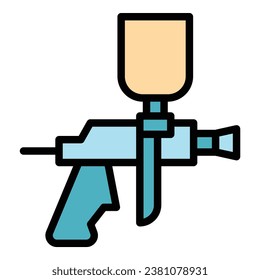 Vector de contorno del icono del equipo de pulverización. Pintar pistola. Color plano del spray del auto