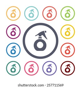 sprayer flat icons set. Open colorful buttons 