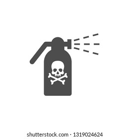 pistola de pulverizador, atomizador con cráneo y huesos, icono de signo tóxico. Vaporizador con icono de glifo vectorial de signo venenoso.