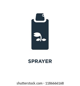 Sprayer icon. Black filled vector illustration. Sprayer symbol on white background. Can be used in web and mobile.