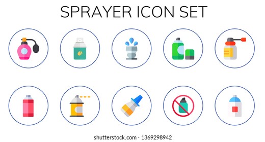 sprayer icon set. 10 flat sprayer icons.  Simple modern icons about  - perfume, spray, spray paint, sprinkler, nasal spray, aerosol, paint