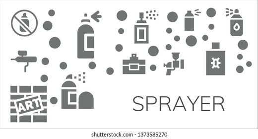 sprayer icon set. 11 filled sprayer icons.  Collection Of - Aerosol, Spray bottle, Airbrush, Perfume, Graffiti, Spray paint, Spray, Paint