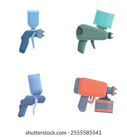 Sprayer icons set cartoon vector. Pistol pulverizer with nozzle. Industrial and artistic painting