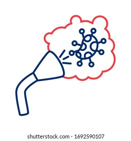 sprayer nozzle with covid 19 particles line style vector illustration design