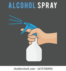 Spraying Anti-Bacterial Sanitizer Spray, Hand Sanitizer Dispenser, infection control concept. Sanitizer to prevent colds, virus, Coronavirus, flu. Spray bottle. Alcohol spray. Flat icon design.