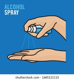 Spraying Anti-Bacterial Sanitizer Spray, Hand Sanitizer Dispenser, infection control concept. Sanitizer to prevent colds, virus, Coronavirus, flu. Spray bottle. Alcohol spray. Flat icon design.