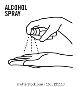 Spraying Anti-Bacterial Sanitizer Spray, Hand Sanitizer Dispenser, infection control concept. Sanitizer to prevent colds, virus, Coronavirus, flu. Spray bottle. Alcohol spray. Flat icon design.