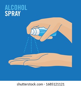 Spraying Anti-Bacterial Sanitizer Spray, Hand Sanitizer Dispenser, infection control concept. Sanitizer to prevent colds, virus, Coronavirus, flu. Spray bottle. Alcohol spray. Flat icon design.