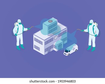 Desinfectante de pulverización concepto vectorial isométrico 3D para banner, sitio web, ilustración, página de aterrizaje, volante, etc