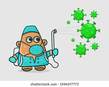 Spraying disinfectant vector cartoon illustration