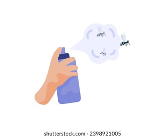 Das Spritzen von Insekten, um Mücken zu töten. Mücken durch Insektenschutzmittel abtöten. Menschen, Gift und Insekt. Designs von Flachbild- und Cartoon-Illustrationen. grafische Elemente. Vektorgrafik
