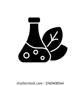 Spraying the leaves, the chemical liquid in the flask glyph icon. Garden inventory, equipment. Customizable thin line contour symbols. Isolated vector outline illustrations.