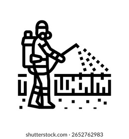 pulverizando pesticidas ícone de linha vetor. pulverizando sinal de pesticidas. símbolo de contorno isolado ilustração preta